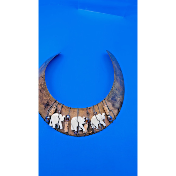 Vintage Tribal Elephant Collar Necklace Bone Brass Boho Ethnic Statement - Picture 11 of 12